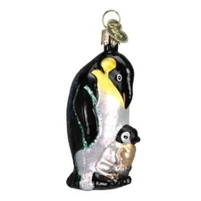 Old World Christmas EMPEROR PENGUIN WITH CHICK (16058) Glass Ornament w/Box