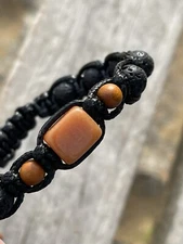 Shambala bracelet gemstone aventurine wood lava stone black brown waxed cord