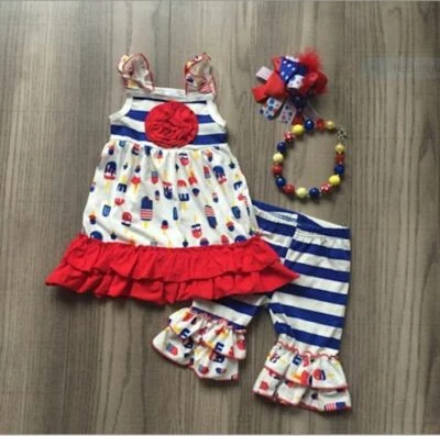 NEW Boutique Popsicle Ice Cream 4th of July Tunic Dress Leggings Girls Outfit - Image 1 of 3