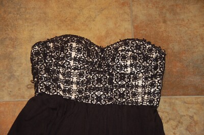 mini black dress hoco Princess Strapless Layered Black Lace Prom Dress, Short Black Lace Hom   abcprom