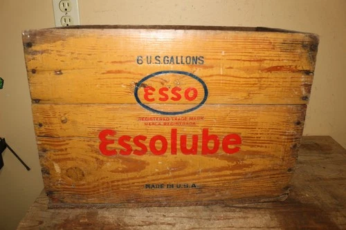 Rare Vintage Esso Essolube Motor Oil Gas Station Wood Box Crate Sign