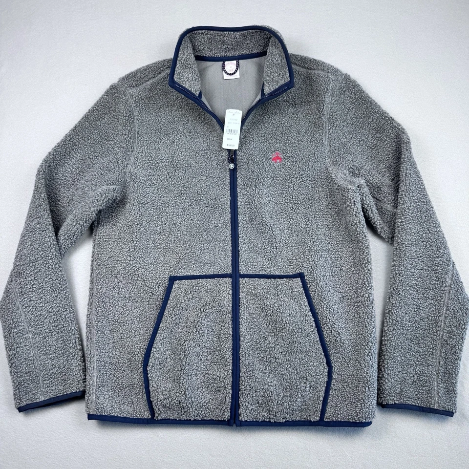NWT Brooks Brother Sherpa Fleece Jacket M Full Zip Gray Logo Pocket Long Sleeve - Image 2 of 4