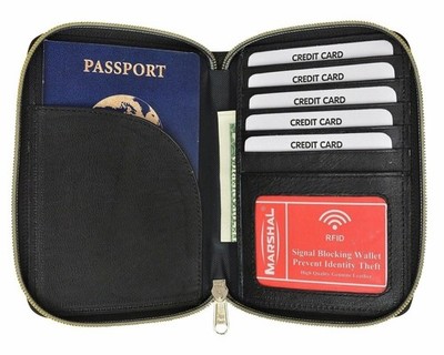 RFID Premium Leather Men Passport Bifold Zip Around Wallet ID Credit Card Holder
