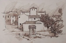 Local View Probably Italy Pen Drawing 19th Century