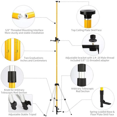 Laser Level Pole with Adjustable Mount 5/8'' 1/4'' thread, Telescoping tripod