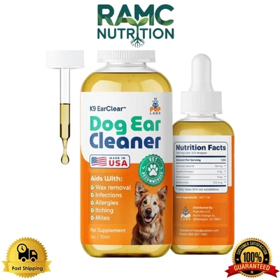 Pup Labs Ear Clear, Natural Dog Ear Cleaner and Infection Treatment for Dogs