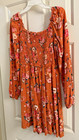 Art Class Orange Floral Smocked Dress Top XL 14/16 Boho Peasant — photo 4