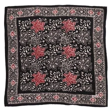 Hand Dyed Batik Bandana Black Red Star, 100% Cotton, Hand Dyed Hair Cover Scarf