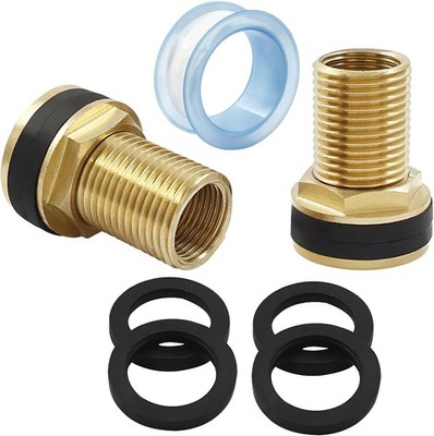 2Pcs Brass Bulkhead Fitting, 3/8'' Female 1/2'' Male Water Tank Connector Double T