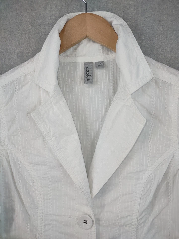 Blazer Caslon Mujer XS Blanco Algodón Texturizado Dos Botones Bolsillos Acanalados Chaqueta Foto 3 de 4