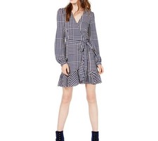 Leyden Womens Ruffled Wrap Dress Blue Suze L