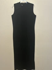 MING WANG Black Sleeveless Mock Neck Acrylic Knit Tank Maxi Long Dress Medium