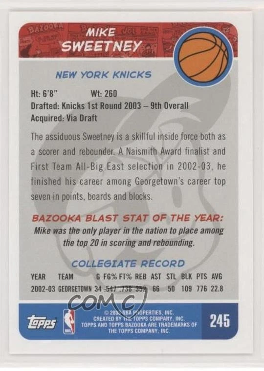 2003-04 Bazooka Mike Sweetney (Dribbling) #245 Rookie RC - Image 2 of 2