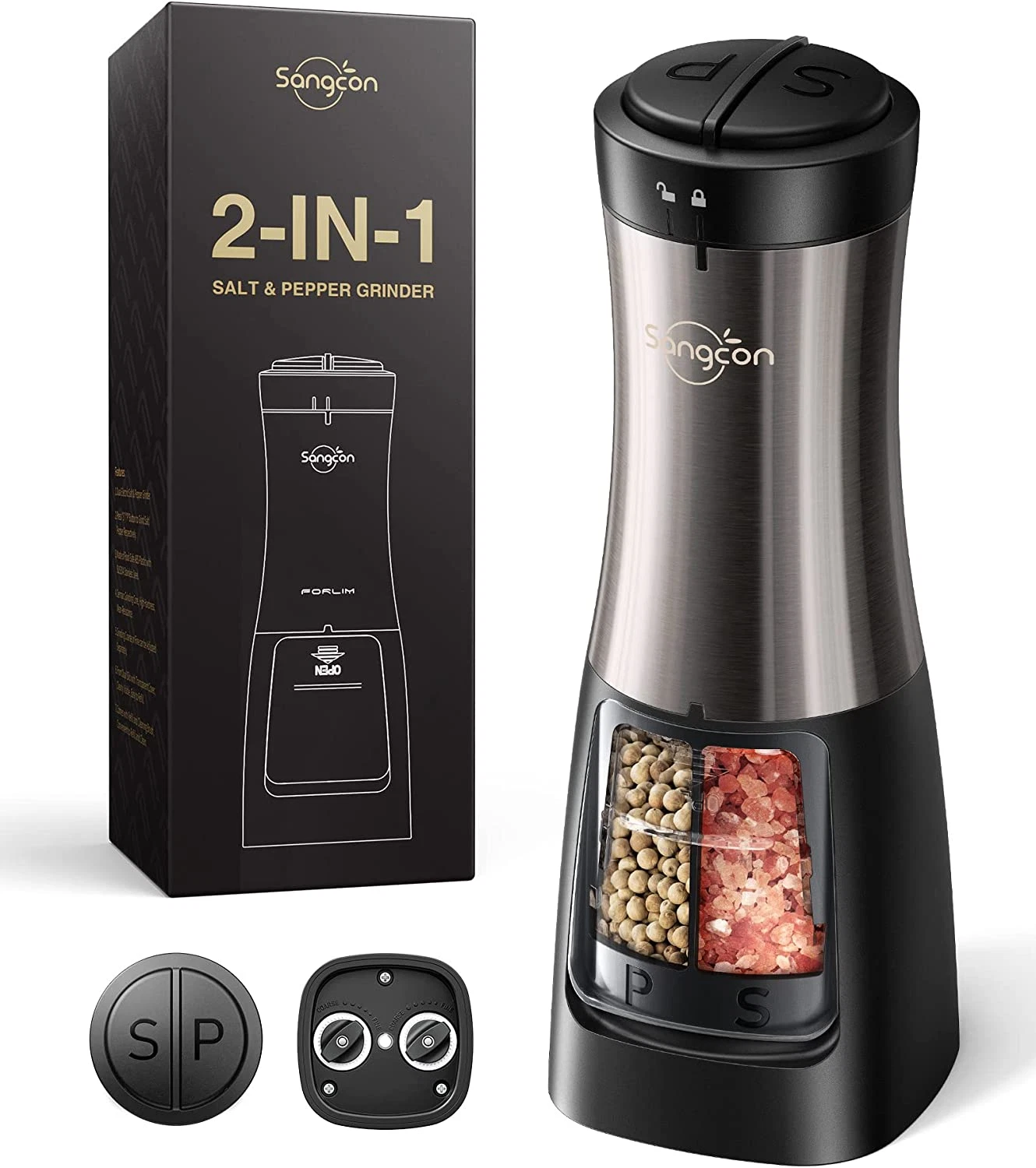 Electric Salt and Pepper Grinder Set Shaker 2 in 1 - Automatic Salt and Pepper G