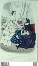 1855 Girls Shop Fashion Engraving #1 (Watercolor Old Fashion Plate)