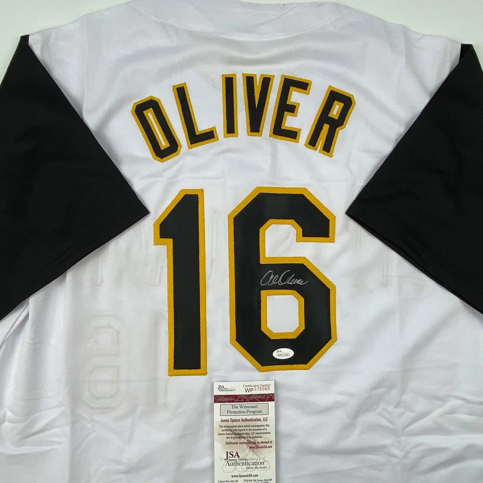 Camiseta de béisbol blanca autografiada/firmada de los Piratas de Pittsburgh de Al Oliver certificado de autenticidad de la JSA Foto 2 de 4