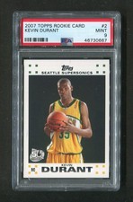 Kevin Durant Super Sonics NBA Basketball Rookie Card #2 RC 2007 Topps PSA 9 MINT. rookie card picture
