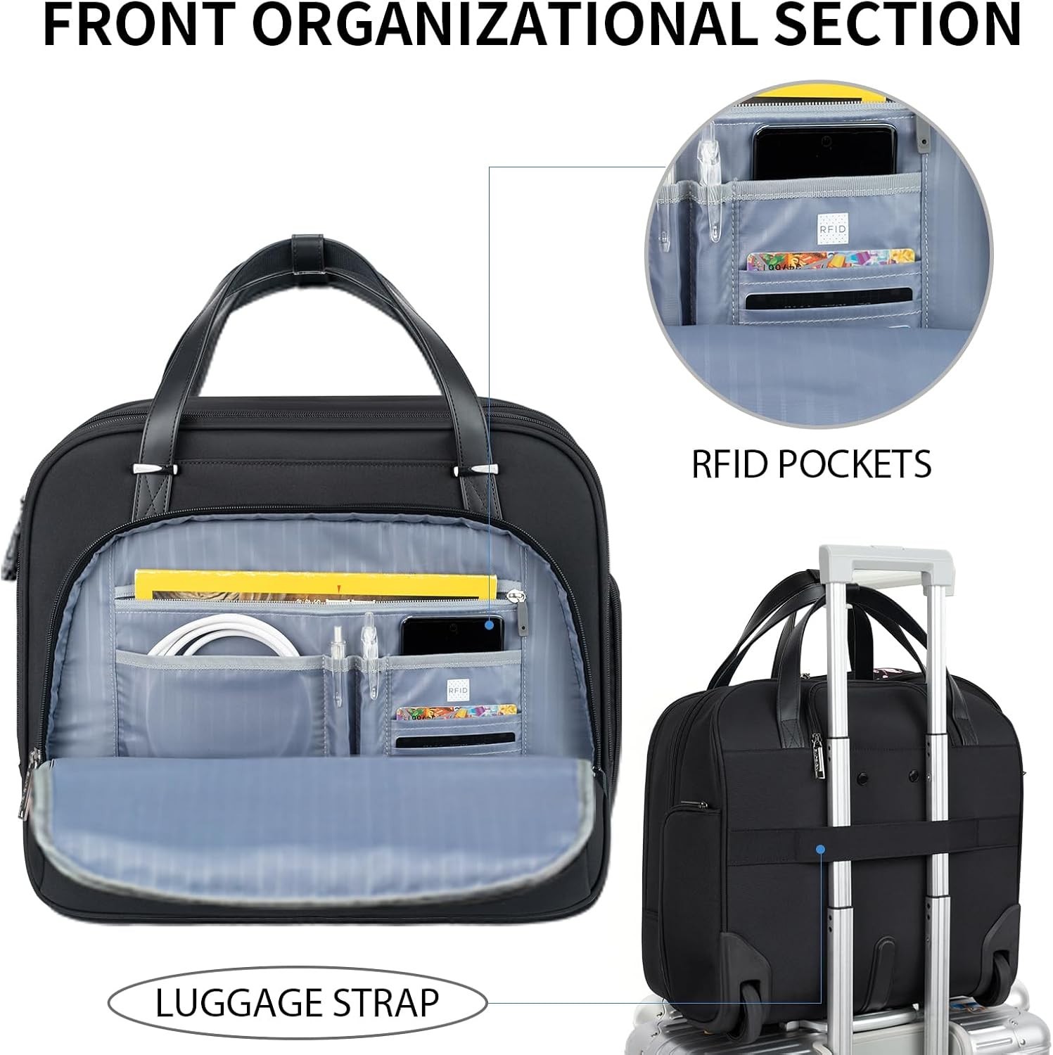 15.6 Inch Rolling Laptop Bag with Wheels for Women | Rolling Briefcase, Laptop B — image 5