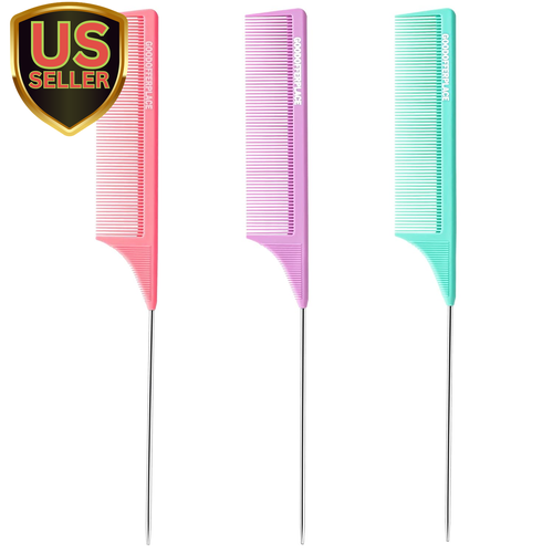 3 PCS Rat Tail Combs Parting Rattail Combs Teasing Fine Tooth Comb with Metal...