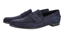 PRADA PENNY LOAFER METAL LOGO DRESS SHOES NAVY BLUE SUEDE US 11.5 EU 44,5 45