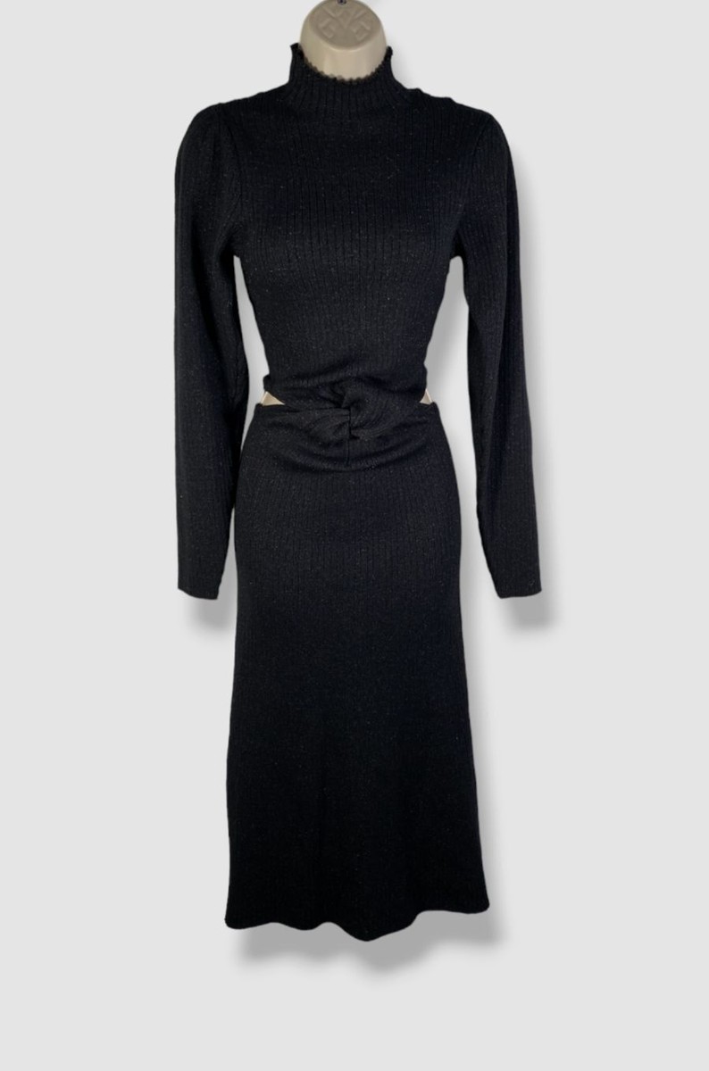 $528 Amur Women's Black Rosemary Cutout-Waist Bamboo-Blend Dress Size M