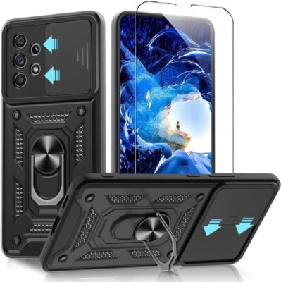 For Samsung S24 S25 Ultra S23 S22 S21 A16 A36 A55 Ring Armor Case +Screen Glass