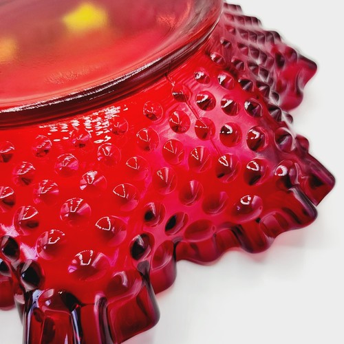 Vintage MCM Fenton Amberina Hobnail Glass Glowy Ruffled Edge Bowl Dish - 7 1/2" - Picture 11 of 14