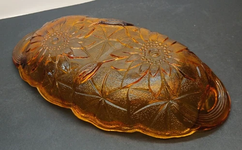 Vintage Indiana Glass Amber Carnival 'Lily Pons' Celery Dish