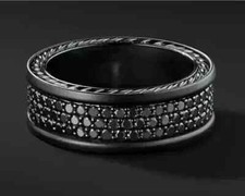 2Ct Round Lab Created Black Diamond Men's Band Ring 14K Black Gold Plated Silver