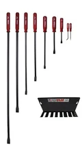 Wilde Tool USA HPB9 9 Piece Hard Cap Handle Pry Bar Set w/ Steel Storage Rack