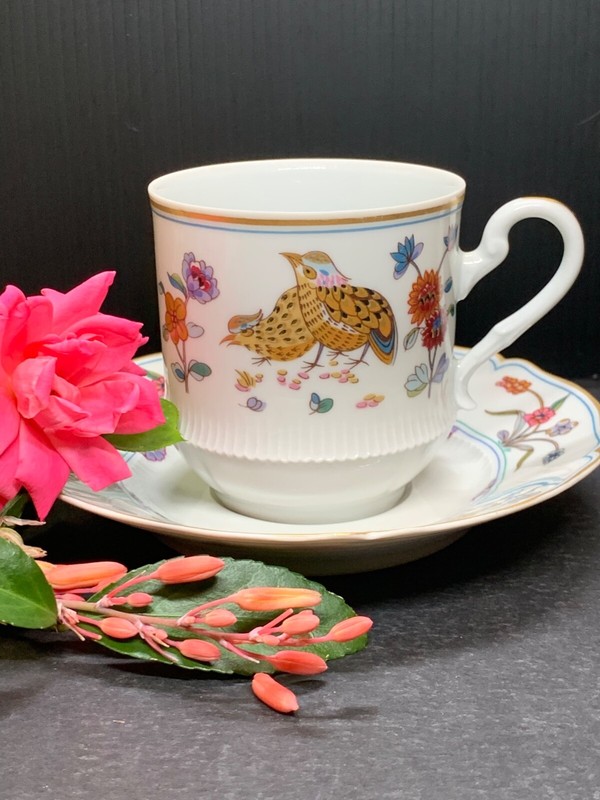 Vtg. Haviland Limoges "Golden Quail" Flat Cup and Saucer Set  1975-1993, France