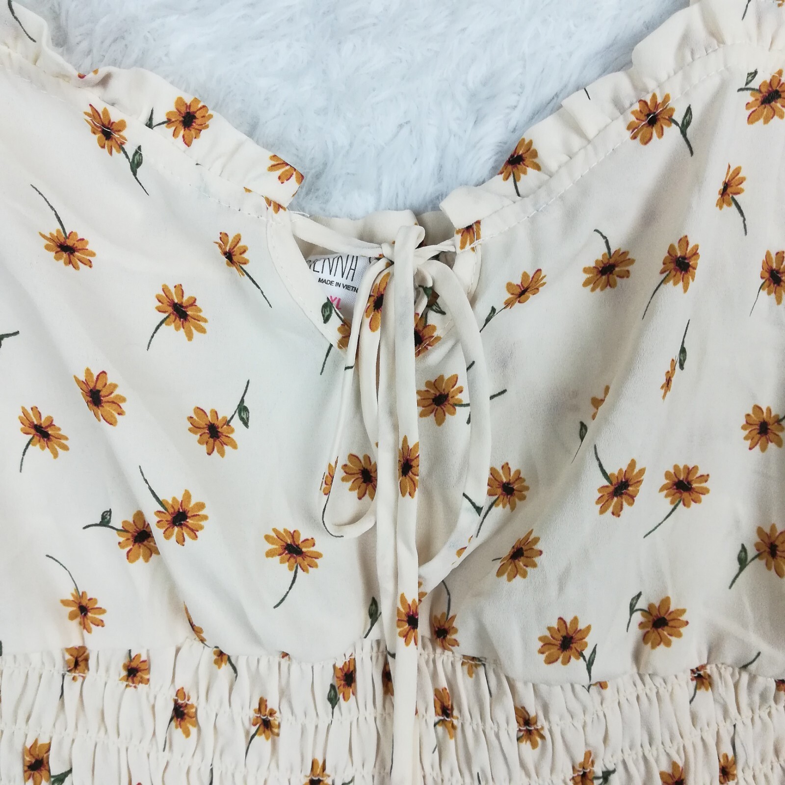 Sienna Sky Womens Blouse Cropped Cream Daisy Gardencore Ruffle Prairie Boho XL