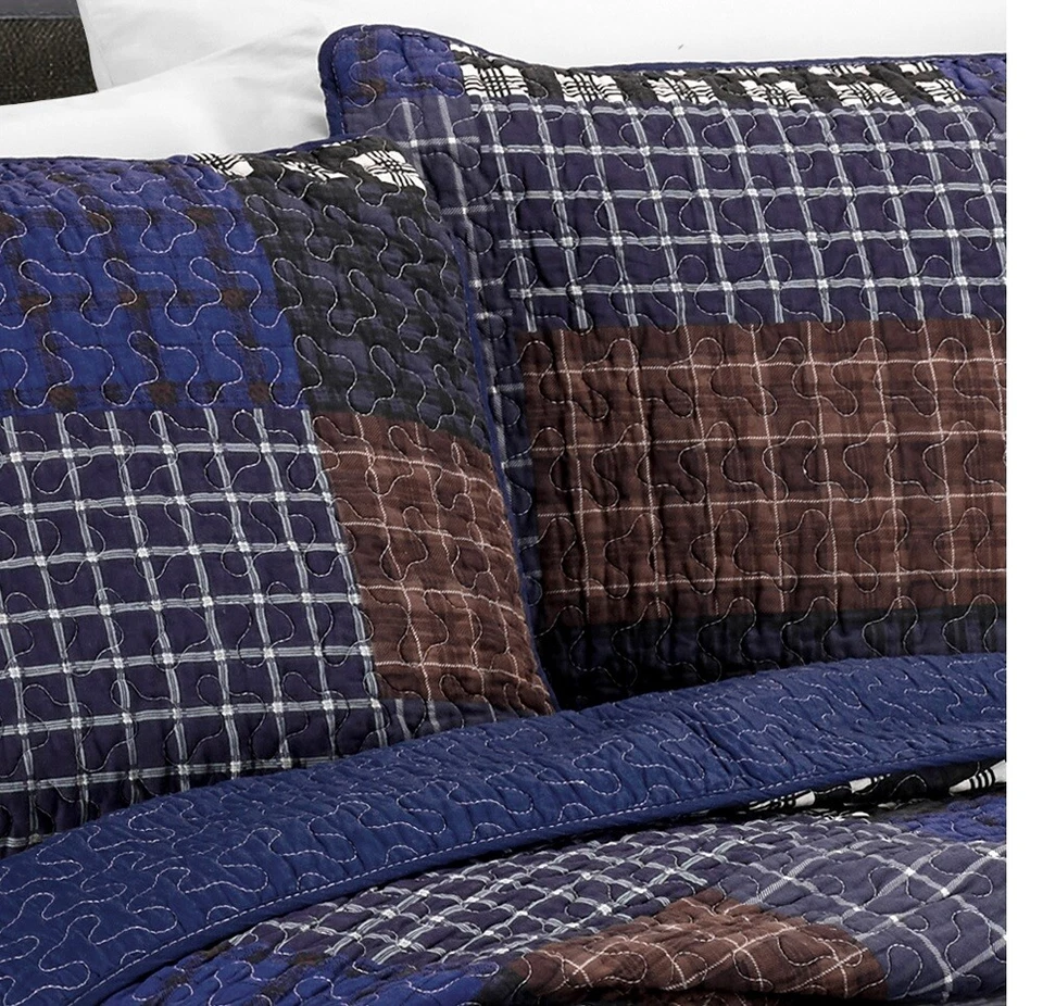 Juego de edredón colcha retazos a cuadros colcha prelavada Chezmoi Collection Foto 3 de 4