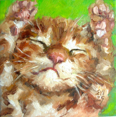Ingwer Katze Original Ölgemälde Katze Wandbild Dekor Leinwand kleine Kunst 6x6 cm