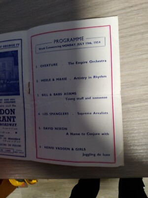  THEATER PROG 1954, CHISWICK EMPIRE, MAGIC DAVID NIXON ARBEITETE MIT BASILIKUMBÜRSTE 
