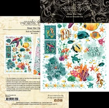 Graphic45 SEAS THE DAY RUB-ON TRANSFER SET (2) Sheets scrapbooking OCEAN BEACH