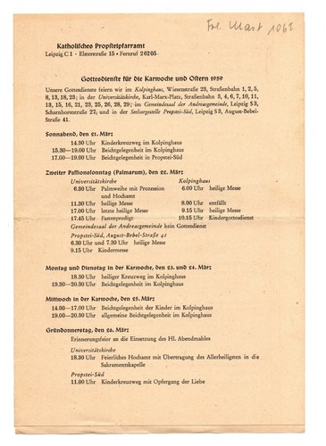 Gottesdienstplan Katholische Propsteipfarramt Leipzig DDR 1959 Dokument 5 Seiten - Picture 1 of 4