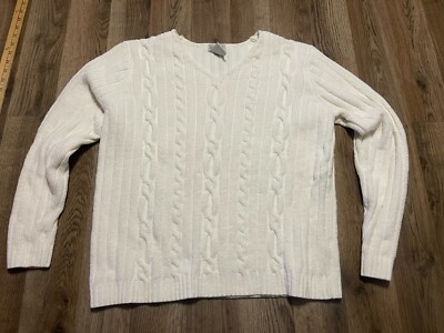 Classic Elements Sweater, Women's Size Large, White, V-neck, Long Sleeve