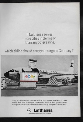 LUFTHANSA GERMAN AIRLINES 1967 BOEING 707 FREIGHTER SHIP TO GERMANY AD