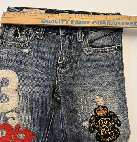 Polo Ralph Lauren Distressed Skinny Girl Patched Denim Blue Jeans Size 4-4t - Picture 16 of 18