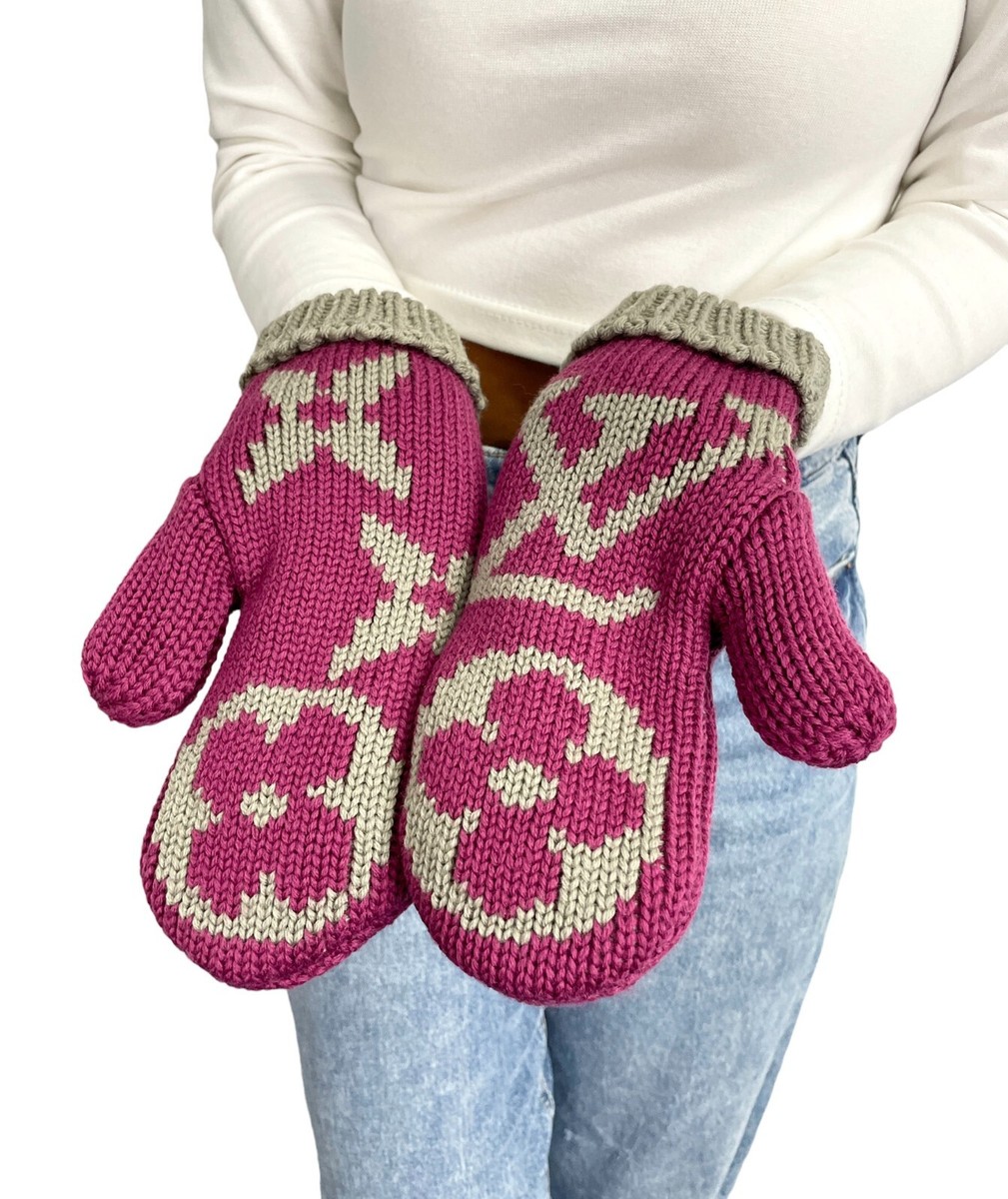 LOUIS VUITTON Vintage Big Monogram Logo Gloves #M Mittens Wool