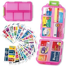 Pill Organizer with Medicine Labels Travel Daily Pill Container Mini Medication