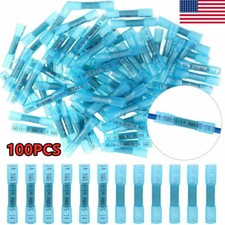 100PCS 14-16 Gauge Blue AWG Heat Shrink Butt Wire Connectors Crimp Terminals US