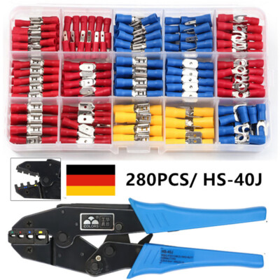 122X KABELSCHUHZANGE CRIMPZANGE Mit Sortiment Kabelschuhe Verbinder Flachstecker 373644726412