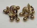 Crown Trifari Ball Collar Necklace & Clip Earrings Set 1950s Gold Tone Fringe — photo 9