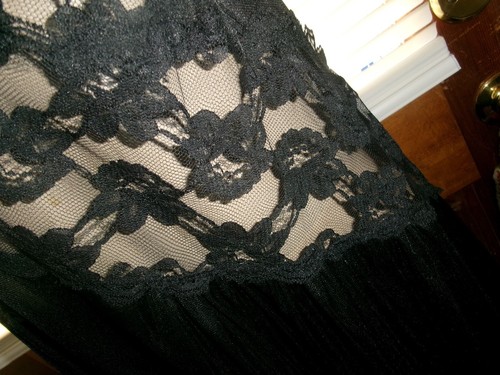 CAMISÓN VINTAGE ~ Sexy NYLON NEGRO ~ TOP DE ENCAJE ~ LADO ABIERTO ~ TALLA LG. USA - Imagen 5 de 6