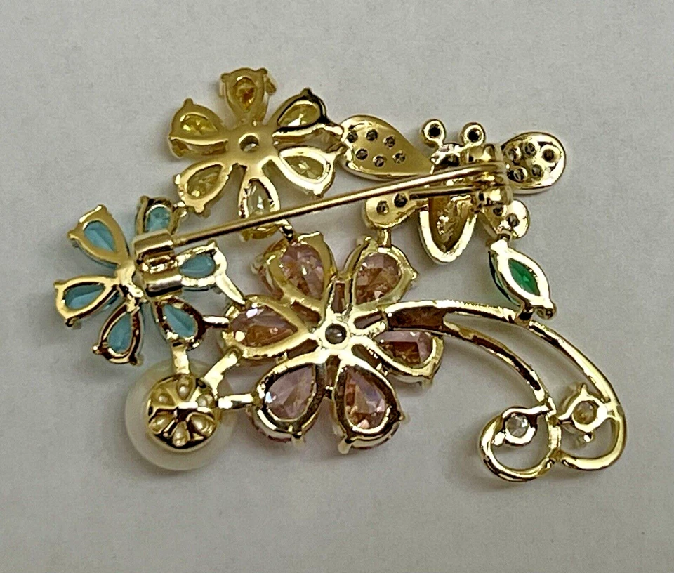 Broche prendedor de diamantes de imitación de cristal flor de abeja vidrio de insectos margarita amarillo transparente vintage Foto 4 de 4