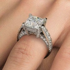 4Ct Princess Cut IGI Certified Lab-Created Diamond Wedding Ring 14K White Gold
