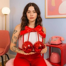 Cherry Bow Disco ball 3d resin wall art | mirror ball decor wall sculpture art