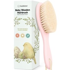 Wooden Baby Hair Brush - Cradle Cap with Soft Goat Oval, Blush